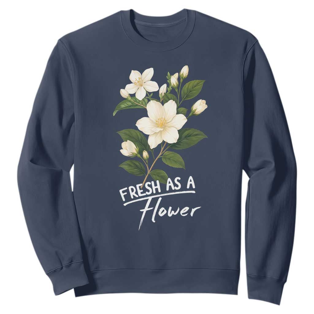Vintage Fresh As A Flower Sampaguita Botanical Graphic Sweatshirt Elegant White Jasmine Floral Aesthetic