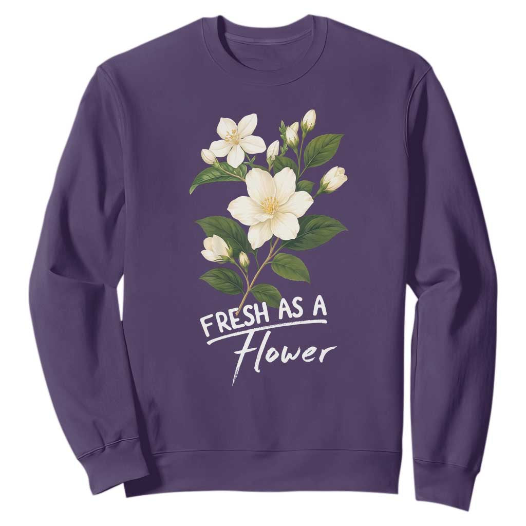 Vintage Fresh As A Flower Sampaguita Botanical Graphic Sweatshirt Elegant White Jasmine Floral Aesthetic