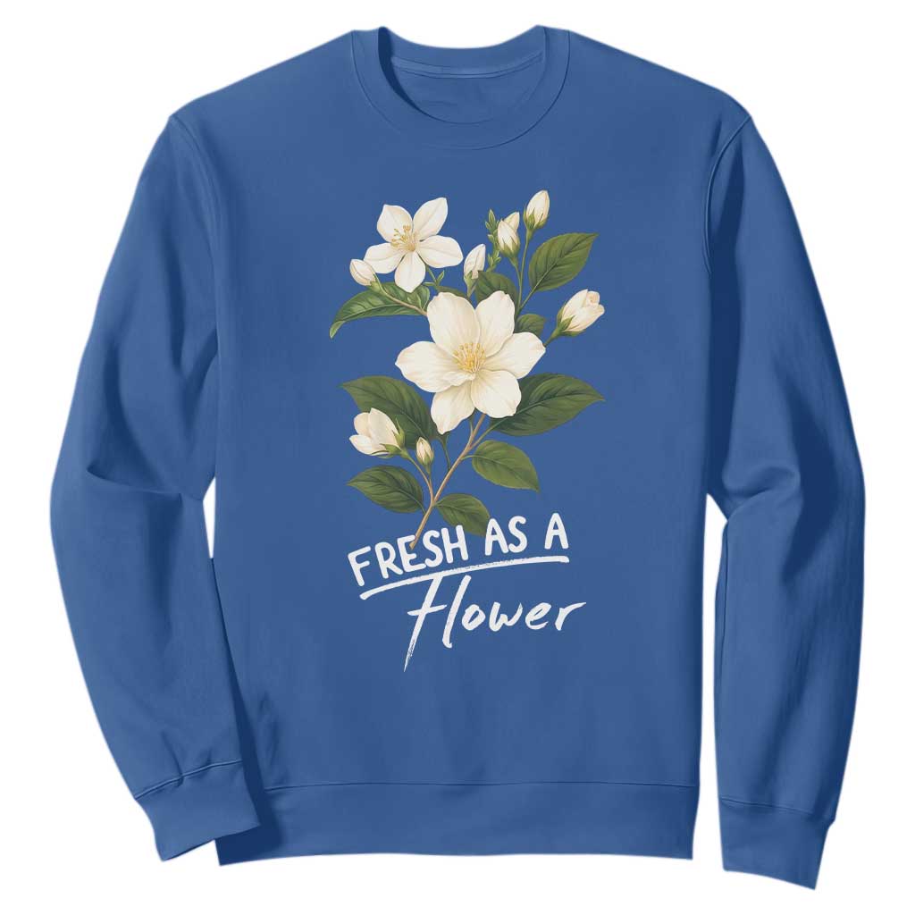 Vintage Fresh As A Flower Sampaguita Botanical Graphic Sweatshirt Elegant White Jasmine Floral Aesthetic