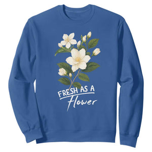 Vintage Fresh As A Flower Sampaguita Botanical Graphic Sweatshirt Elegant White Jasmine Floral Aesthetic