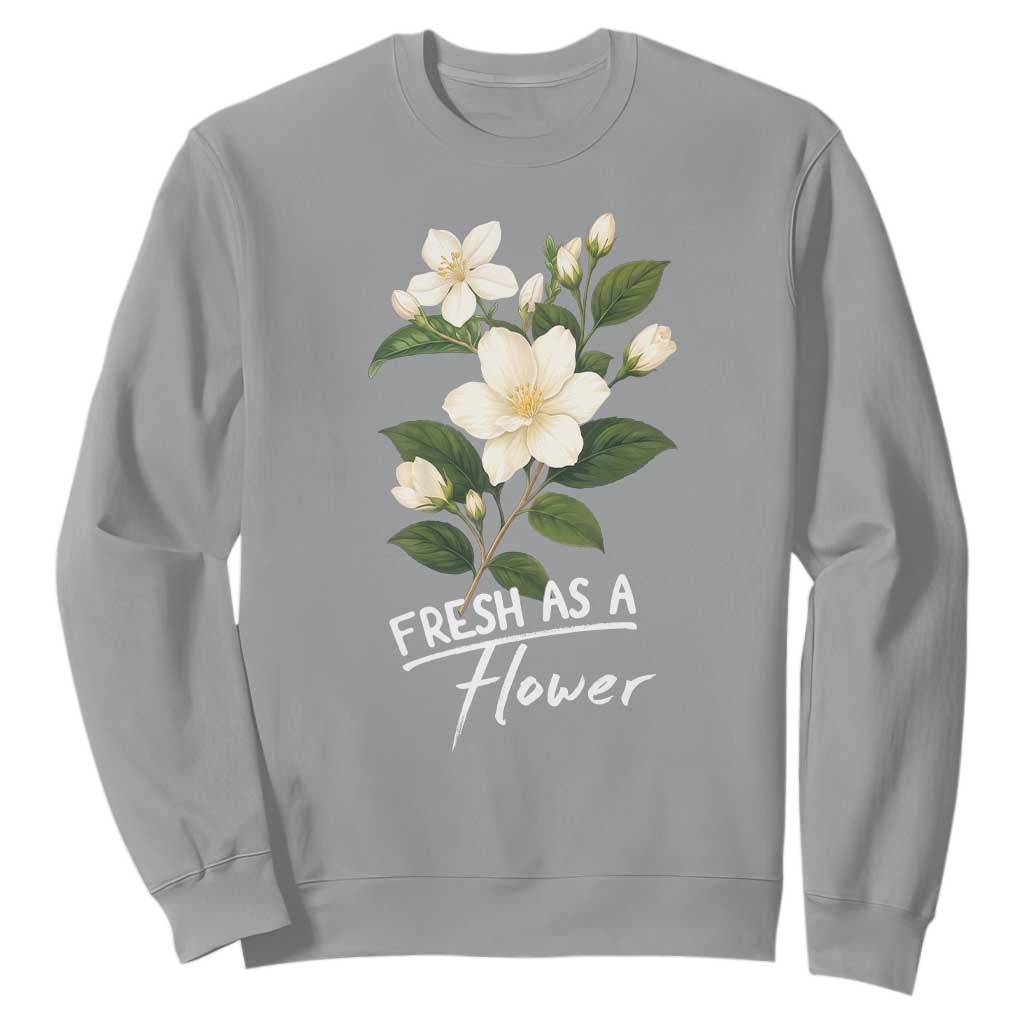 Vintage Fresh As A Flower Sampaguita Botanical Graphic Sweatshirt Elegant White Jasmine Floral Aesthetic