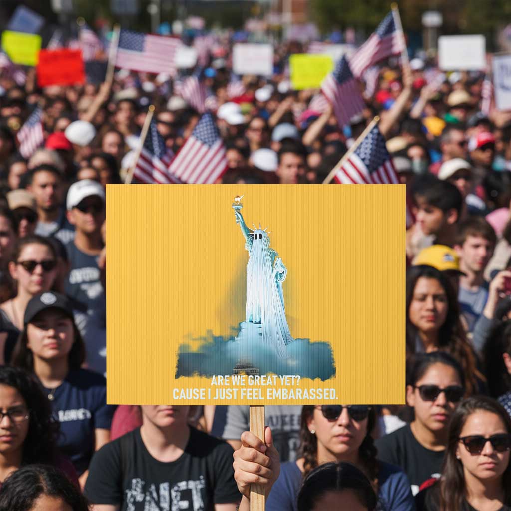 Statue of Liberty Ghost Protest Sign Are We Great Yet Cause I Just Feel Embarrased TS02 Horizontal 18