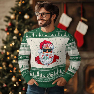 Funny Santa Rizz Xmas Ugly Christmas Sweater Merry Rizzmas Sigmas Xmas Gen Alpha Middle School TS02 Green Print Your Wear