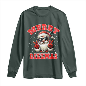 Funny Santa Rizz Christmas Long Sleeve Shirt Merry Rizzmas Claus Funny Xmas TS02 Dark Forest Green Print Your Wear