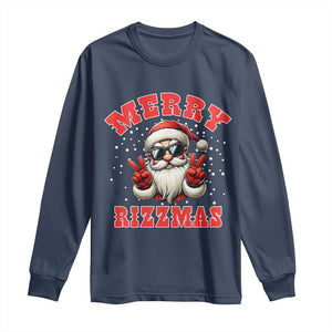 Funny Santa Rizz Christmas Long Sleeve Shirt Merry Rizzmas Claus Funny Xmas TS02 Navy Print Your Wear