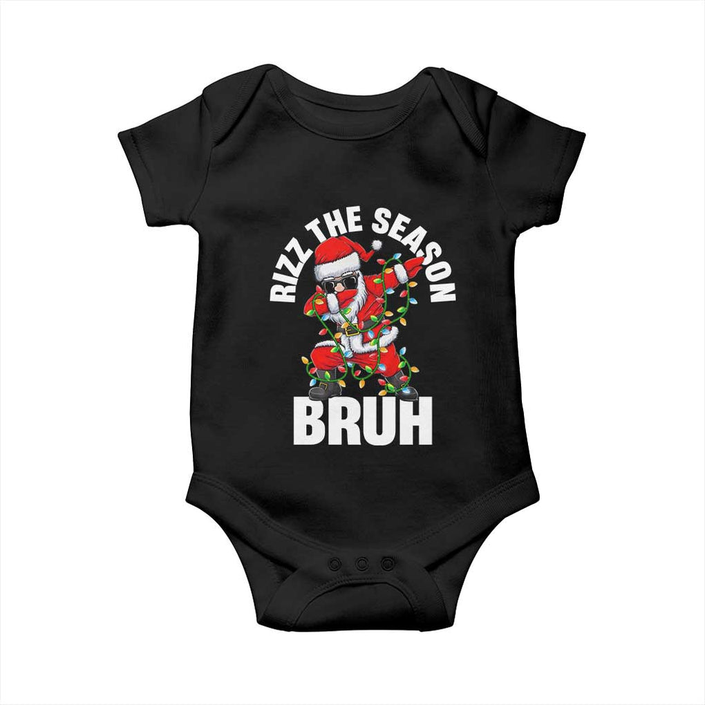 Funny Dabbing Santa Rizz Christmas Baby Onesie Rizz The Season Bruh Xmas Lights TS02 Black Print Your Wear