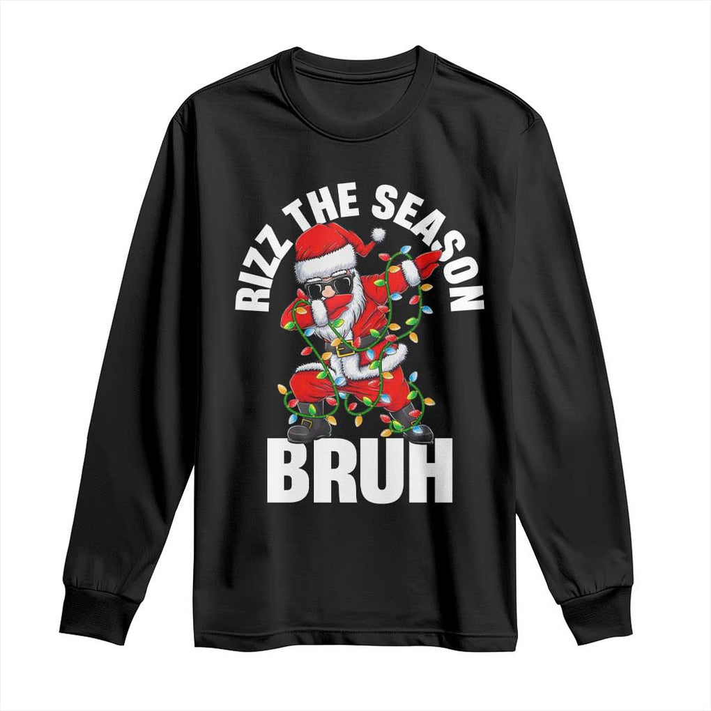 Funny Dabbing Santa Rizz Christmas Long Sleeve Shirt Rizz The Season Bruh Xmas Lights TS02 Black Print Your Wear