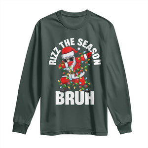 Funny Dabbing Santa Rizz Christmas Long Sleeve Shirt Rizz The Season Bruh Xmas Lights TS02 Dark Forest Green Print Your Wear