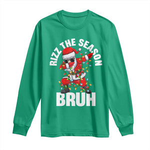 Funny Dabbing Santa Rizz Christmas Long Sleeve Shirt Rizz The Season Bruh Xmas Lights TS02 Irish Green Print Your Wear