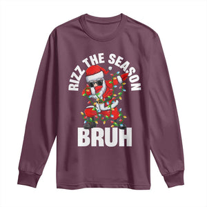 Funny Dabbing Santa Rizz Christmas Long Sleeve Shirt Rizz The Season Bruh Xmas Lights TS02 Maroon Print Your Wear