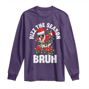 Funny Dabbing Santa Rizz Christmas Long Sleeve Shirt Rizz The Season Bruh Xmas Lights TS02 Purple Print Your Wear