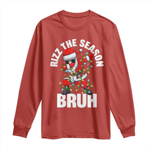 Funny Dabbing Santa Rizz Christmas Long Sleeve Shirt Rizz The Season Bruh Xmas Lights TS02 Red Print Your Wear