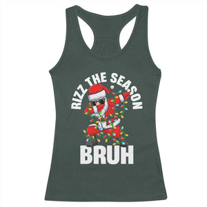 Funny Dabbing Santa Rizz Christmas Racerback Tank Top Rizz The Season Bruh Xmas Lights TS02 Dark Forest Green Print Your Wear