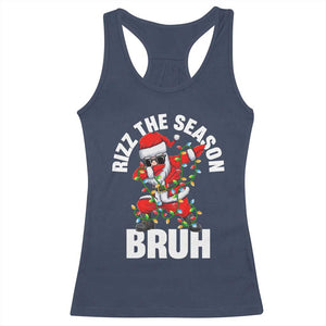 Funny Dabbing Santa Rizz Christmas Racerback Tank Top Rizz The Season Bruh Xmas Lights TS02 Navy Print Your Wear