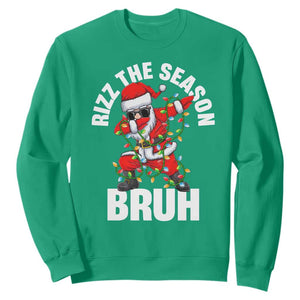 Funny Dabbing Santa Rizz Christmas Sweatshirt Rizz The Season Bruh Xmas Lights TS02 Irish Green Print Your Wear