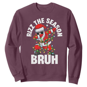 Funny Dabbing Santa Rizz Christmas Sweatshirt Rizz The Season Bruh Xmas Lights TS02 Maroon Print Your Wear