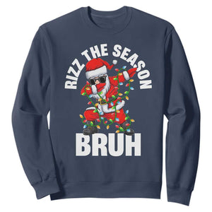 Funny Dabbing Santa Rizz Christmas Sweatshirt Rizz The Season Bruh Xmas Lights TS02 Navy Print Your Wear