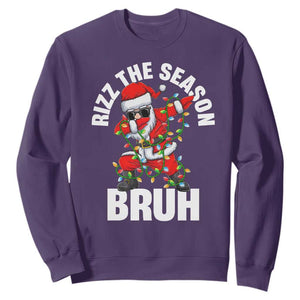 Funny Dabbing Santa Rizz Christmas Sweatshirt Rizz The Season Bruh Xmas Lights TS02 Purple Print Your Wear