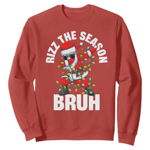 Funny Dabbing Santa Rizz Christmas Sweatshirt Rizz The Season Bruh Xmas Lights TS02 Red Print Your Wear