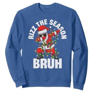 Funny Dabbing Santa Rizz Christmas Sweatshirt Rizz The Season Bruh Xmas Lights TS02 Royal Blue Print Your Wear