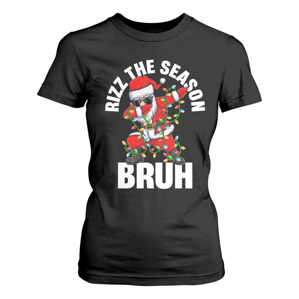 Funny Dabbing Santa Rizz Christmas T Shirt For Women Rizz The Season Bruh Xmas Lights TS02 Black Print Your Wear