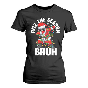 Funny Dabbing Santa Rizz Christmas T Shirt For Women Rizz The Season Bruh Xmas Lights TS02 Black Print Your Wear