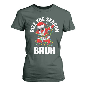 Funny Dabbing Santa Rizz Christmas T Shirt For Women Rizz The Season Bruh Xmas Lights TS02 Dark Forest Green Print Your Wear