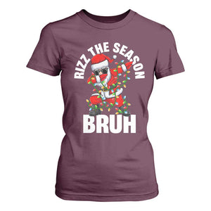 Funny Dabbing Santa Rizz Christmas T Shirt For Women Rizz The Season Bruh Xmas Lights TS02 Maroon Print Your Wear