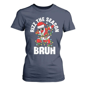 Funny Dabbing Santa Rizz Christmas T Shirt For Women Rizz The Season Bruh Xmas Lights TS02 Navy Print Your Wear