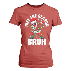 Funny Dabbing Santa Rizz Christmas T Shirt For Women Rizz The Season Bruh Xmas Lights TS02 Red Print Your Wear