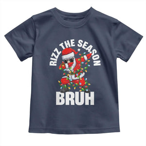 Funny Dabbing Santa Rizz Christmas Toddler T Shirt Rizz The Season Bruh Xmas Lights TS02 Navy Print Your Wear