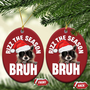 Funny Rizz Xmas Raccoon Christmas Ornament Rizz The Season Bruh Santa Hat TS02 Oval Red Print Your Wear