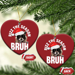 Funny Rizz Xmas Raccoon Christmas Ornament Rizz The Season Bruh Santa Hat TS02 Heart Red Print Your Wear