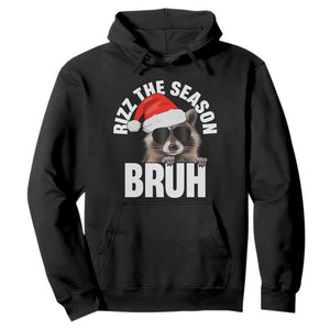 Funny Rizz Christmas Raccoon Hoodie Rizz The Season Bruh Santa Hat TS02 Black Print Your Wear