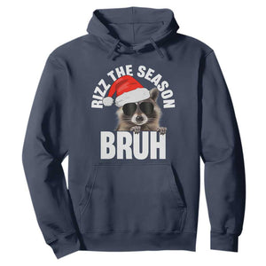 Funny Rizz Christmas Raccoon Hoodie Rizz The Season Bruh Santa Hat TS02 Navy Print Your Wear