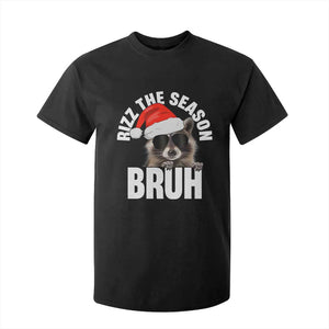 Funny Rizz Christmas Raccoon T Shirt For Kid Rizz The Season Bruh Santa Hat TS02 Black Print Your Wear