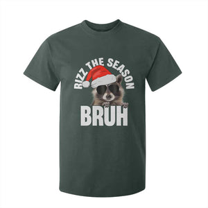 Funny Rizz Christmas Raccoon T Shirt For Kid Rizz The Season Bruh Santa Hat TS02 Dark Forest Green Print Your Wear