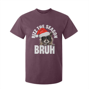 Funny Rizz Christmas Raccoon T Shirt For Kid Rizz The Season Bruh Santa Hat TS02 Maroon Print Your Wear