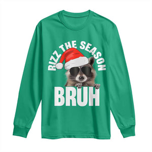 Funny Rizz Christmas Raccoon Long Sleeve Shirt Rizz The Season Bruh Santa Hat TS02 Irish Green Print Your Wear