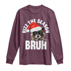 Funny Rizz Christmas Raccoon Long Sleeve Shirt Rizz The Season Bruh Santa Hat TS02 Maroon Print Your Wear