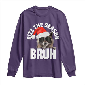 Funny Rizz Christmas Raccoon Long Sleeve Shirt Rizz The Season Bruh Santa Hat TS02 Purple Print Your Wear