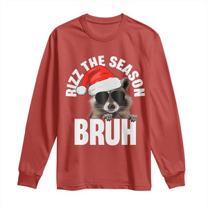 Funny Rizz Christmas Raccoon Long Sleeve Shirt Rizz The Season Bruh Santa Hat TS02 Red Print Your Wear