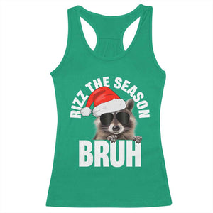 Funny Rizz Christmas Raccoon Racerback Tank Top Rizz The Season Bruh Santa Hat TS02 Irish Green Print Your Wear