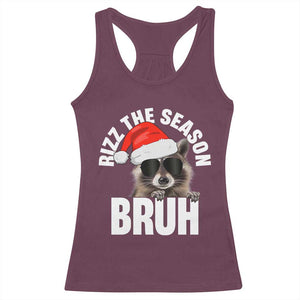 Funny Rizz Christmas Raccoon Racerback Tank Top Rizz The Season Bruh Santa Hat TS02 Maroon Print Your Wear