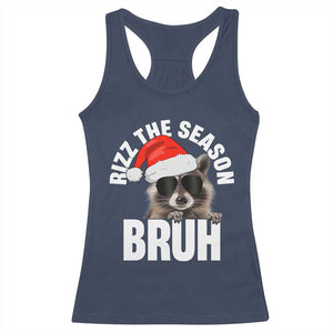 Funny Rizz Christmas Raccoon Racerback Tank Top Rizz The Season Bruh Santa Hat TS02 Navy Print Your Wear