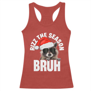 Funny Rizz Christmas Raccoon Racerback Tank Top Rizz The Season Bruh Santa Hat TS02 Red Print Your Wear