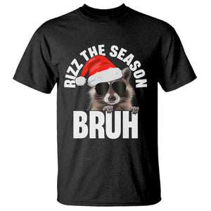 Funny Rizz Christmas Raccoon T Shirt Rizz The Season Bruh Santa Hat TS02 Black Print Your Wear