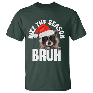 Funny Rizz Christmas Raccoon T Shirt Rizz The Season Bruh Santa Hat TS02 Dark Forest Green Print Your Wear