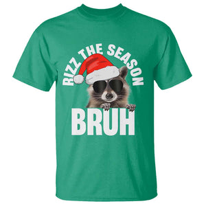 Funny Rizz Christmas Raccoon T Shirt Rizz The Season Bruh Santa Hat TS02 Irish Green Print Your Wear