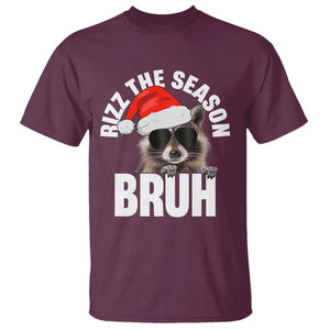 Funny Rizz Christmas Raccoon T Shirt Rizz The Season Bruh Santa Hat TS02 Maroon Print Your Wear